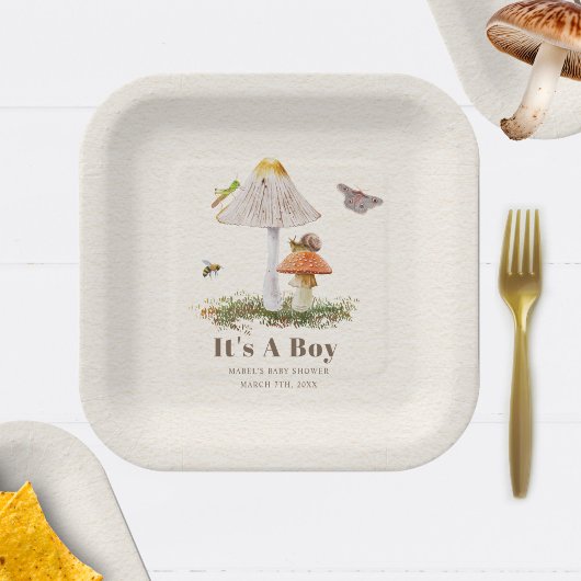 Assiettes En Carton Insectes Champignons Bois Baby shower naturel