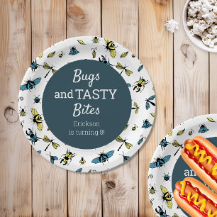 Assiettes En Carton Insectes Fête d'anniversaire en plein air bleu a