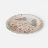 Assiettes En Carton Inséparables aquarelle avec roses pour mariage (Angle)