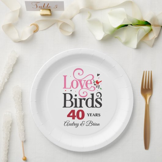 Assiettes En Carton inséparables du 40e anniversaire Personnalisés (Mariage)