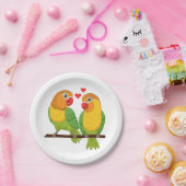 Assiettes En Carton Inséparables mignons Mariage Lovebirds jaune et ve (Fête)