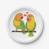 Assiettes En Carton Inséparables mignons Mariage Lovebirds jaune et ve (Devant)