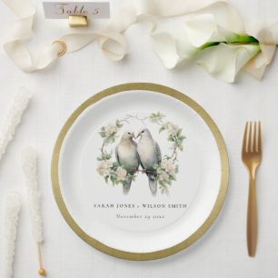 Assiettes En Carton Inséparables romantiques mignons Mariage de couron
