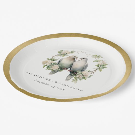 Assiettes En Carton Inséparables romantiques mignons Mariage de couron (Angle)