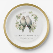 Assiettes En Carton Inséparables romantiques mignons Mariage de couron (Devant)