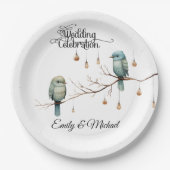 Assiettes En Carton Inséparables rustiques de bois Mariage romantique (Devant)