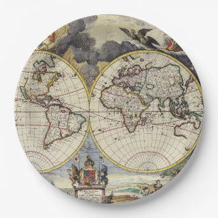 Assiettes En Carton Inspiré de vieilles cartes antiques (4)