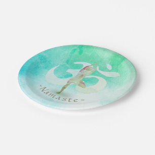Assiettes En Carton Instructeur de méditation Aquarelle Yoga Pose Om S