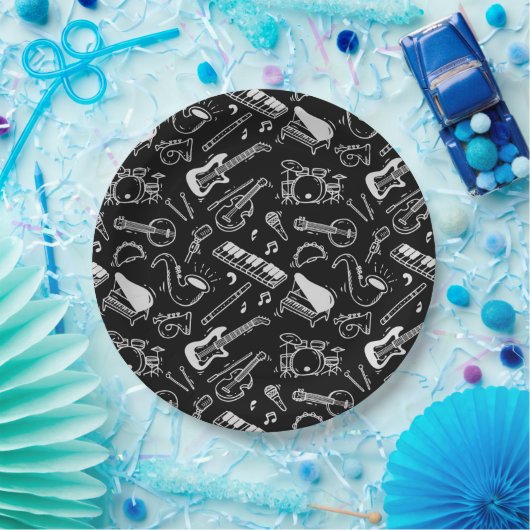 Assiettes En Carton Instruments noirs et blancs (Fête)