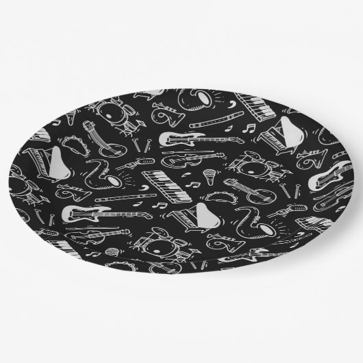 Assiettes En Carton Instruments noirs et blancs (Angle)