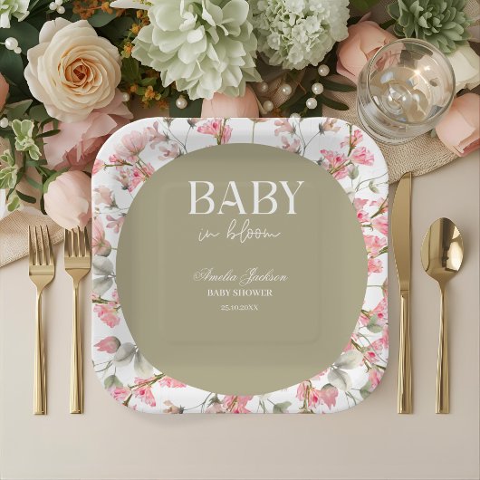 Assiettes En Carton Invitation Baby shower Sage Green Baby Bloom