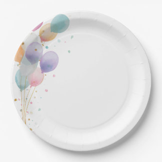 Assiettes En Carton Invitation d'anniversaire aux ballons pastel