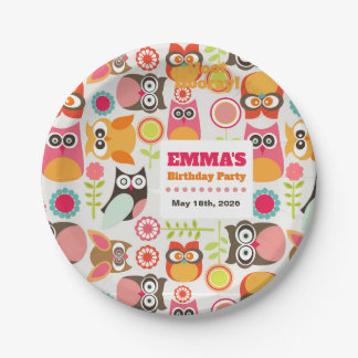 Assiettes En Carton Invitation d'anniversaire de chouette mignonne Hoo