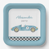 Assiettes En Carton Invitation d'anniversaire de voiture de course ble (Recto)