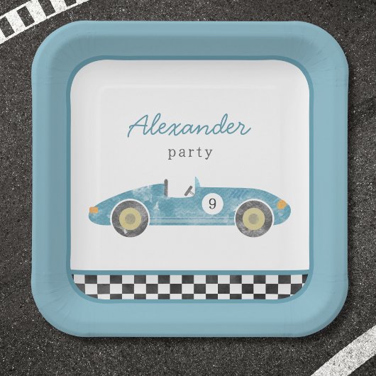 Assiettes En Carton Invitation d'anniversaire de voiture de course ble