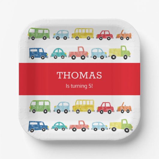 ASSIETTES EN CARTON INVITATION D'ANNIVERSAIRE DES TRANSPORTS (Recto)