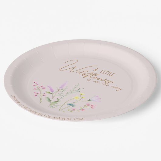 Assiettes En Carton Invitation de Baby shower de fille Fleur sauvage f (Angle)