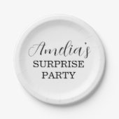 Assiettes En Carton Invitation de fête d'anniversaire blanche et noire (Devant)