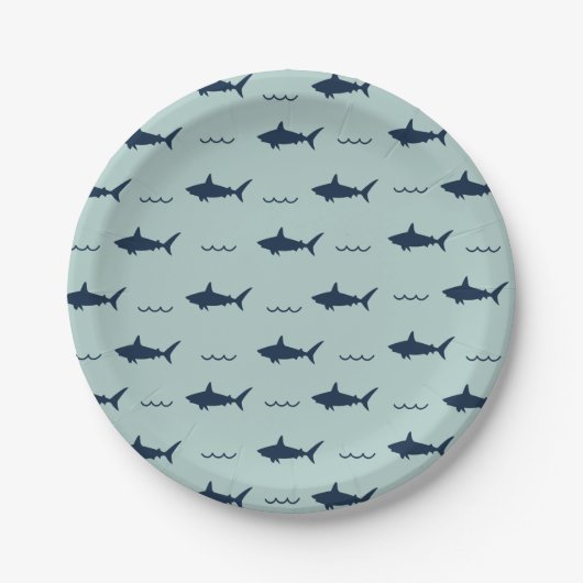 Assiettes En Carton Invitation de fête d'anniversaire de requin (Devant)