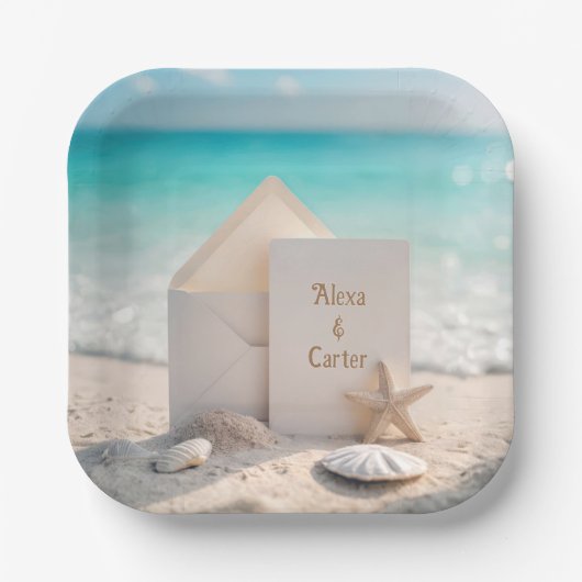 Assiettes En Carton Invitation De Mariage De Plage Avec Starfish (Recto)