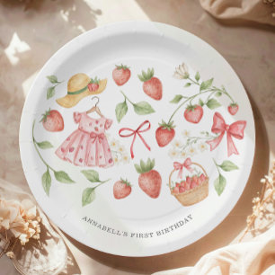 Assiettes En Carton Invitation pour le 1er anniversaire de fraise, pre