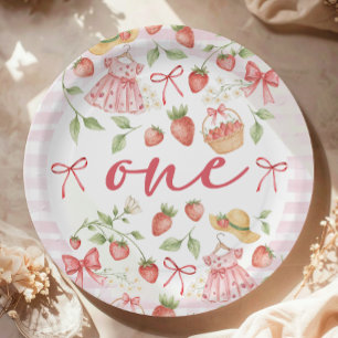 Assiettes En Carton Invitation pour le 1er anniversaire de fraise, Pre