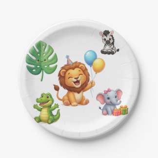 Assiettes En Carton Invitation pour le 1er anniversaire Safari d'anima