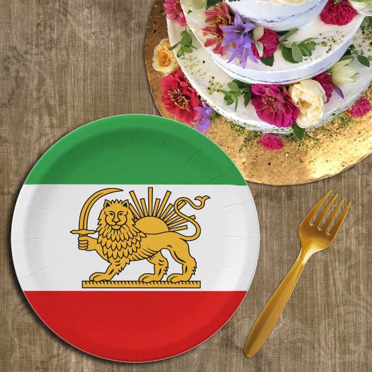 Assiettes En Carton Iran, drapeau perse avec Lion, Shah d'Iran