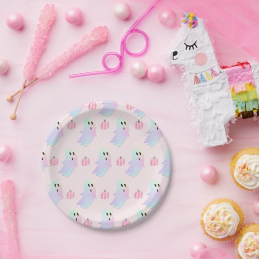 Assiettes En Carton Iridescente Ghost Hey Boo Pink Halloween Anniversa (Fête)
