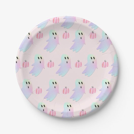 Assiettes En Carton Iridescente Ghost Hey Boo Pink Halloween Anniversa (Devant)