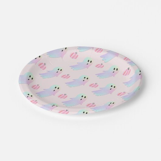 Assiettes En Carton Iridescente Ghost Hey Boo Pink Halloween Anniversa (Angle)