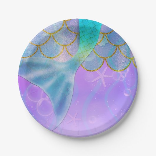 Assiettes En Carton Iridescente Pearl Shimmer Mermaid fête d'anniversa (Devant)