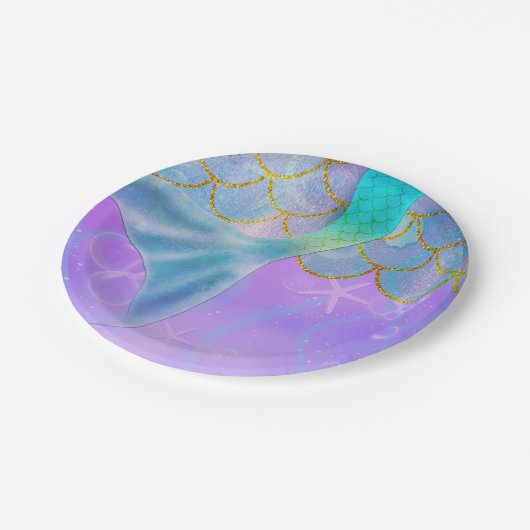 Assiettes En Carton Iridescente Pearl Shimmer Mermaid fête d'anniversa (Angle)