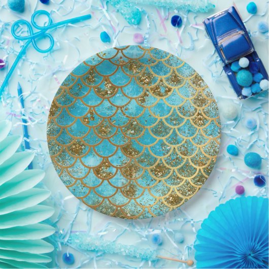 Assiettes En Carton Iridescente Turquoise Parties scintillant or Merma (Fête)