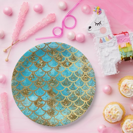 Assiettes En Carton Iridescente Turquoise Parties scintillant or Merma (Fête)