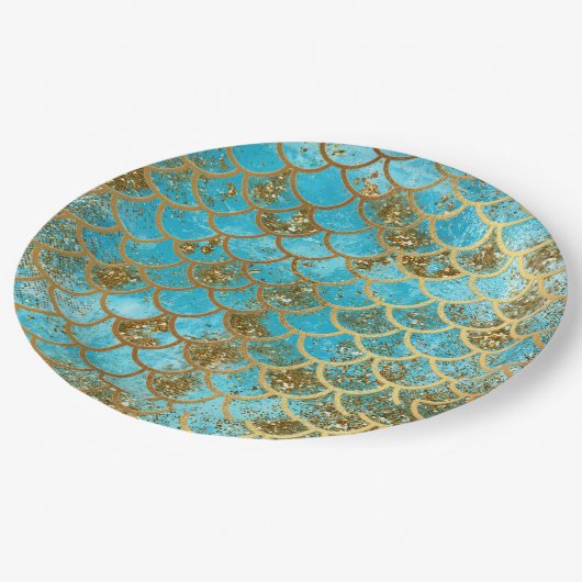 Assiettes En Carton Iridescente Turquoise Parties scintillant or Merma (Angle)