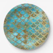 Assiettes En Carton Iridescente Turquoise Parties scintillant or Merma (Devant)