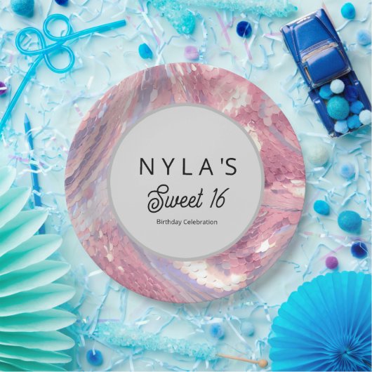 Assiettes En Carton Iridesecent Pink and Purple Sequin (Fête)