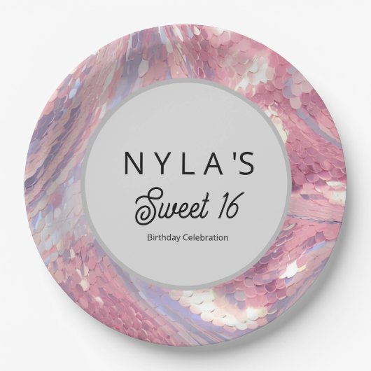 Assiettes En Carton Iridesecent Pink and Purple Sequin (Devant)