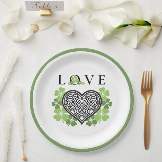 Assiettes En Carton Irish LOVE Shamrock & Celtic Knot Heart (Mariage)