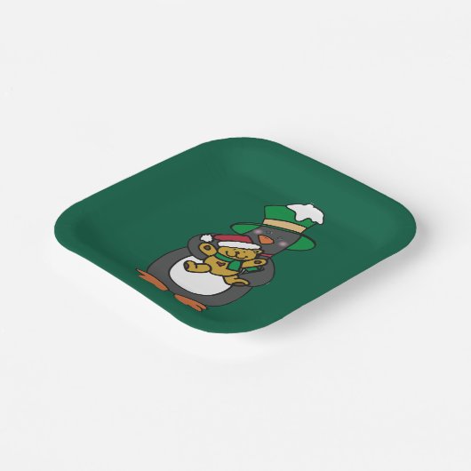 Assiettes En Carton Irish Penguin Holding Christmas Teddy Bear (Angulaire)