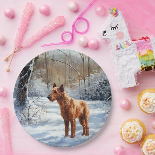 Assiettes En Carton Irish Terrier Laisser neiger Noël (Fête)