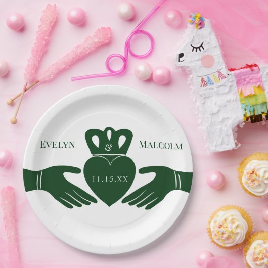 Assiettes En Carton Irlandais Claddagh Ring Simple Graphic Green Maria (Fête)