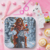 Assiettes En Carton Irlandais Red Setter Chien chevauchant la moto Noë (Fête)