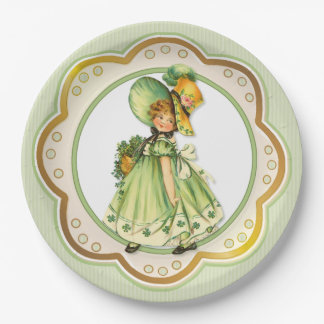 Assiettes En Carton Irlandaise fille de promenade Shamrock