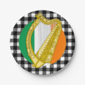 Assiettes En Carton Irlande Plaque, Harpe, Plaid de buffle et drapeau (Devant)