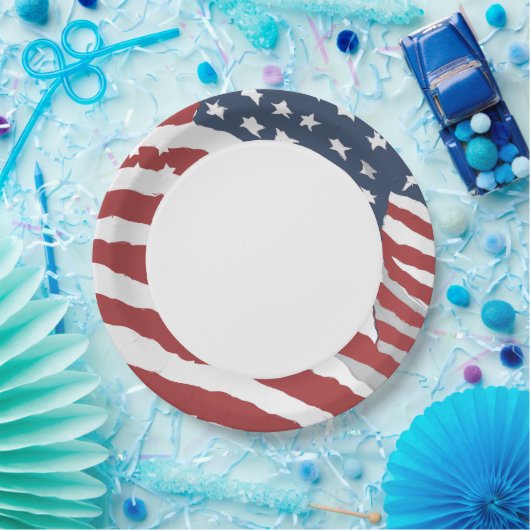 Assiettes En Carton istressed US Flag with White Center (Fête)