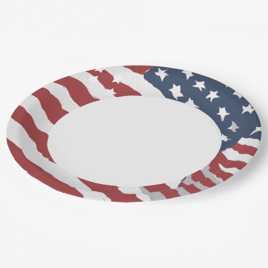 Assiettes En Carton istressed US Flag with White Center (Angle)