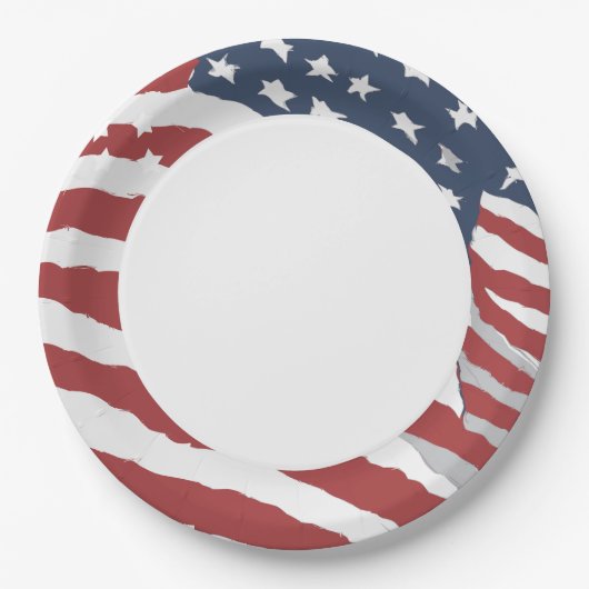 Assiettes En Carton istressed US Flag with White Center (Devant)