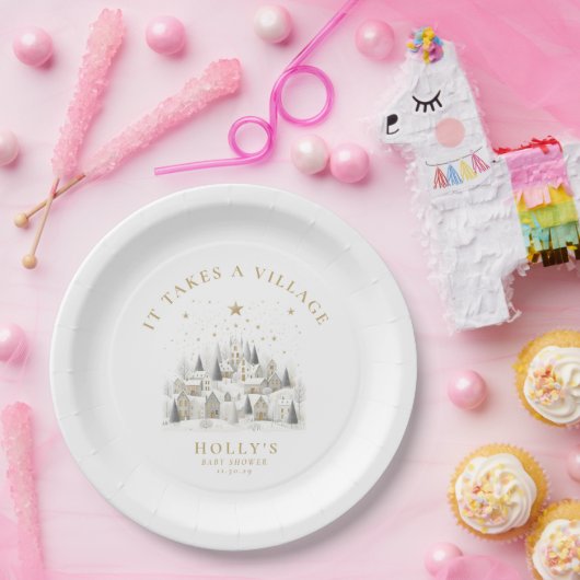 Assiettes En Carton It Takes a Village Snowy Whimsical Baby Shower (Fête)